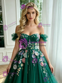 Grene Tulle Off the Shoulder Appliques Prom Dress