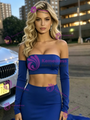 Blue Mermaid Two Piece Long Sleeve Prom Dress