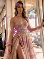 Long Sleeve Sequins High Neck Prom Dress