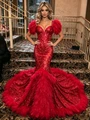 Red Mermaid Seuqins Feather Prom Dress