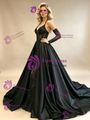 Black Satin Sequins Long Sleeve Prom Dress