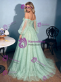 Green Tulle Straps Long Sleeve Prom Dress