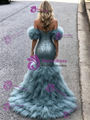 Blue Mermaid Sequins Tulle Prom Dress