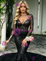 Black Mermaid Sequins Long Sleeve Prom Dress