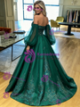 Blue Satin Straps Long Sleeve Prom Dress