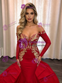 Red Mermaid Long Sleeve Appliques Prom Dress
