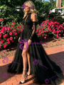 Black Tulle Hi Lo Long Sleeve Prom Dress