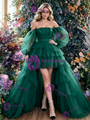 Green Tulle Hi Lo Long Sleeve Prom Dress