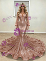 Long Sleeve Mermaid Sequins Prom Dress