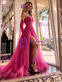 Fuchsia Tulle Sequins Long Sleeve Prom Dress