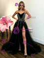 Black Tulle Spaghetti Straps Beading Prom Dess