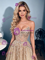 Champagne Lace Sequins Straps Prom Dress