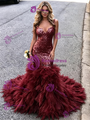 Burgundy Mermaid Sequins Straps Prom Dress