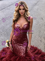 Burgundy Mermaid Sequins Straps Prom Dress