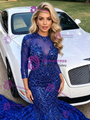 Blue Mermaid Short Sleeve Prom Dress