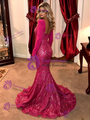 Fuchsia Mermaid Sequins Long Sleeve Prom Dress