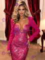 Fuchsia Mermaid Sequins Long Sleeve Prom Dress