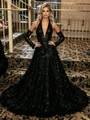 Black Sequins Long Sleeve Prom Dress