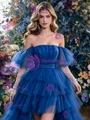 Blue Tulle Hi Lo Tiers Prom Dress
