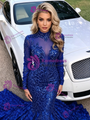 Blue Mermaid Sequins Long Sleeve Prom Dress
