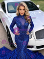 Blue Mermaid Sequins Long Sleeve Prom Dress