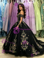 Black Tulle Off the Shoulder Appliques Quinceanera Dress