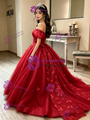 Red Tulle Off the Shoulder Prom Dress