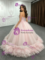 Pink Tulle Strapless Appliques Quinceanera Dress