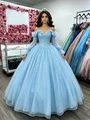 Blue Tulle Long Sleeve Quinceanera Dress