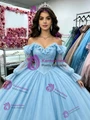 Blue Tulle Long Sleeve Quinceanera Dress