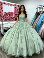 Green Tulle Strapless Appliques Quinceanera Dress