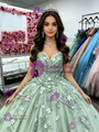 Green Tulle Strapless Appliques Quinceanera Dress