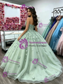 Green Tulle Strapless Appliques Quinceanera Dress