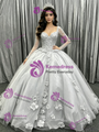 Silver Gray Tulle Long Sleeve Appliques Quinceanera Dress