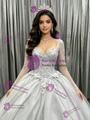 Silver Gray Tulle Long Sleeve Appliques Quinceanera Dress