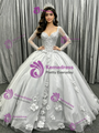 Silver Gray Tulle Long Sleeve Appliques Quinceanera Dress