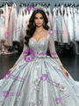 Silver Long Sleeve Appliques Quinceanera Dress