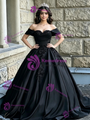 Black Satin Off the Shoulder Appliques Quinceanera Dress