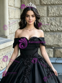 Black Satin Off the Shoulder Appliques Quinceanera Dress
