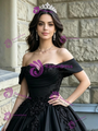Black Satin Off the Shoulder Appliques Quinceanera Dress
