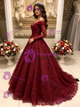 Burgundy Lace Long Sleeve Quinceanera Dress