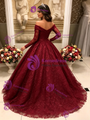 Burgundy Lace Long Sleeve Quinceanera Dress