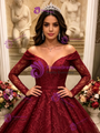 Burgundy Lace Long Sleeve Quinceanera Dress