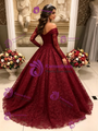 Burgundy Lace Long Sleeve Quinceanera Dress