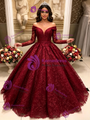 Burgundy Lace Long Sleeve Quinceanera Dress