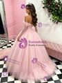 Pink Tulle Long Sleeve Quinceanera Dress