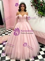 Pink Tulle Long Sleeve Quinceanera Dress