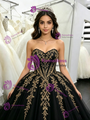 Black Tulle Strapless Appliques Quinceanera Dress