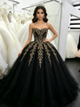 Black Tulle Strapless Appliques Quinceanera Dress