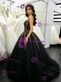 Black Tulle Strapless Appliques Quinceanera Dress